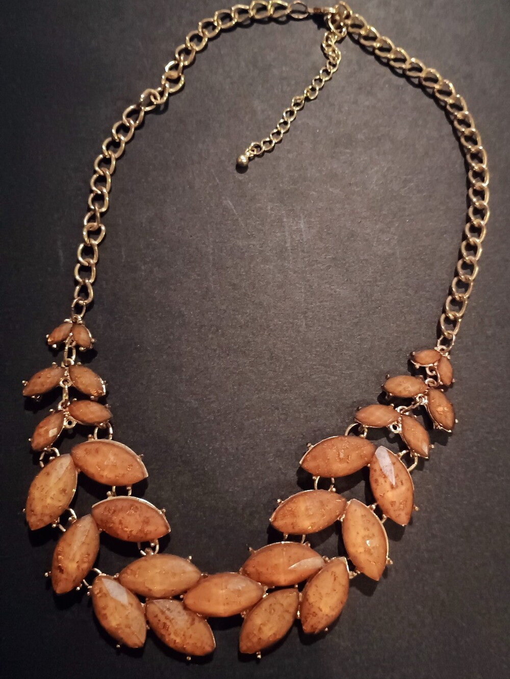 Gold-Tone Brown Stone Bib Necklace
